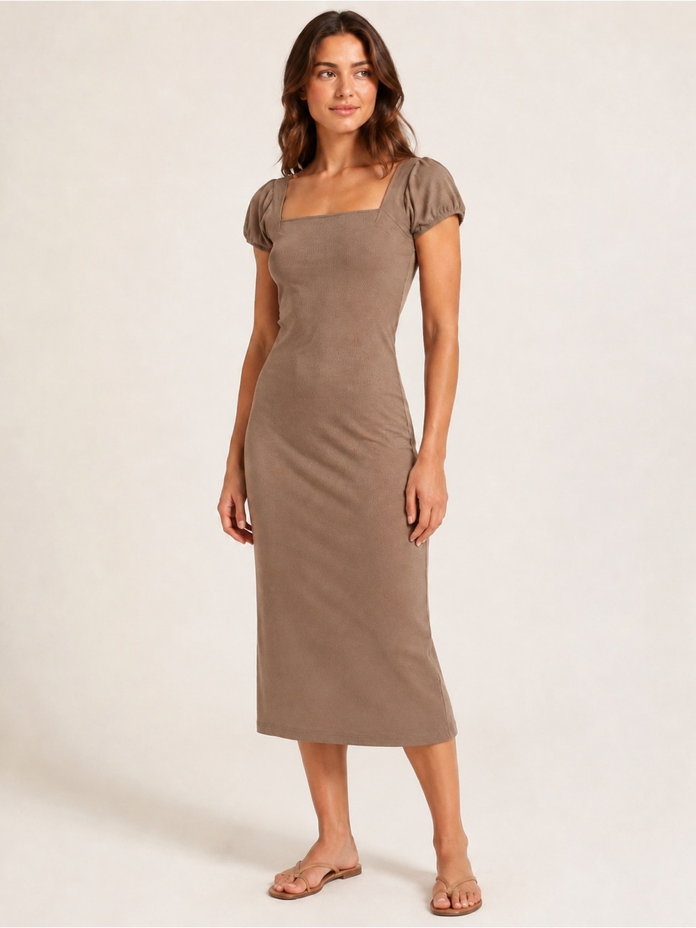 Madewell Brightside Ribbed Bodycon Midi Dress Stable Brown Size Small